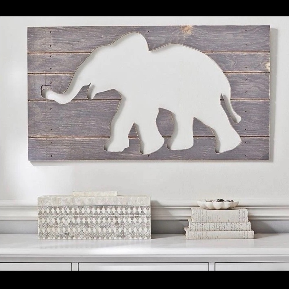 Pottery Barn PB Kids Elephant Rustic Grey Cutout Distressed Wood Wall Decor